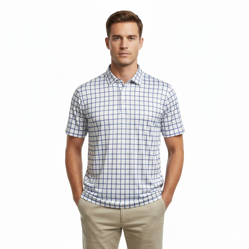 Collars Co Shirt Mens 3XL White Blue Polo Dress Collar Performance Relaxed Check